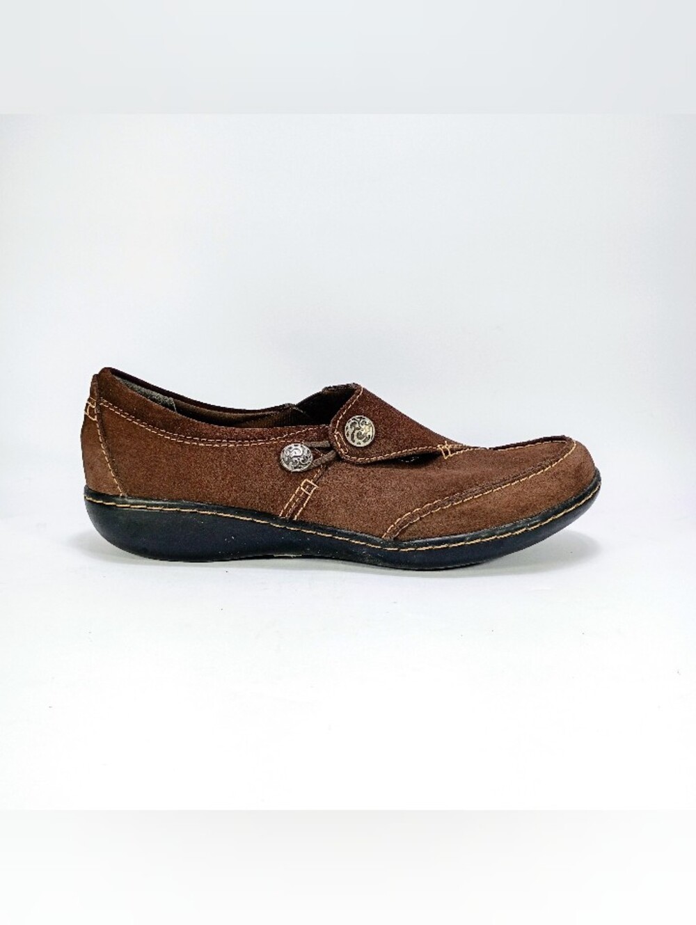 Clarks Bendables Ashland Lane Q Womens 8 Narrow Fit Brown Suede Loafers Shoes